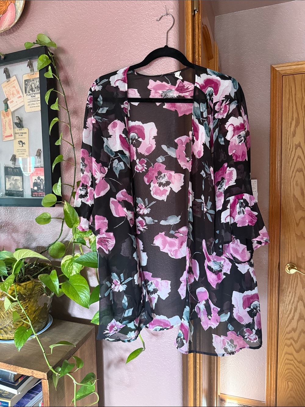 Sheer Black Floral Duster